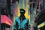 Placeholder: [Frank Miller] new york, seventies, young latino teenager with tanktop walking with head down, alone, latinos, night, neon colors, noir, mystery