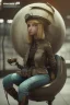 Placeholder: steampunk color girl seat on sphere machanic sputnik