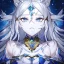 Placeholder: cosmic mage, elf, female, battle mage, epic, cosmic magic, long ears, white hair, face details, pale skin, jewellery, broad shoulders, sharp ears, cosmic clothes, cosmic eyes, ears shown, light out of eyes, the cosmos in eyes, stars in eyes, shining eyes, non human face, thin face, animation, detailed ears, magical eyes, non realistic, closed mouth, bigger make up, smile