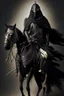 Placeholder: Arab warrior Full Body Full Armored Wearing Face Masculine Mysterious Powerful Fantasy High Quality Carrying his bow black clothes His horse behind him