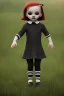 Placeholder: Wednesday Addams toddler, red hair, full body, jump, bokeh, hyper realistic