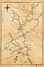 Placeholder: a scan of an ancient Cree Anishinaabe road map, black and white printed map that has been been stained and weathered, text is in a Cree Syllabic font