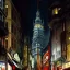 Placeholder: Carnaby street,gothic Metropolis,gothic kabukicho,Gotham city, victorian dark Metropolis,book illustration by Jean Baptiste Monge,Jeremy Mann, Details building cross section, strong lines, high contrast vibrant colors, highly detailed, , exterior illustration