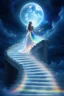 Placeholder: fantastic,Beautiful woman, stairway to heaven whit rainbow, ufos futuriste tres beau