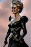 Placeholder: painting of Sharon Stone as evil queen in black leather gown, feminie, angry, stern look on her face, emperious, highly detailed, digital painting, artstation, concept art, smooth, sharp focus, illustration, art by gaston bussiere and alphonse mucha