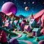 Placeholder: Odd dada village made of modeling clay, odd, casual houses, block colours, surreal landscape, pastel colours, sharp, colorful, stars and planets, bokeh, 8k, highly detailed, large format film, medium format film, shot on Hasselblad