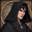 Placeholder: Dnd, fantasy, portrait, only face, archimage, medieval mosaic, ruthless, violent, old, black robe, very slim, black hair