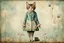 Placeholder: Mixed media painting of a whimsical cat in vintage spring themed clothes, full length including feet, standing, in the style of Catrin Welz-Stein, MINIMAL DESIGN, stylize 200 encaustic