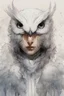 Placeholder: ink wash and watercolor illustration of a hybrid Snowy Owl girl with highly detailed feathers and facial features in the comic book style of Bill Sienkiewicz and Jean Giraud Moebius, with a fine art aesthetic, highly detailed , 4k UHD cinegraphic quality