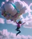 Placeholder: Ultra realistic clouds sky scene, medium shot view, portrait, sweet Childs, free jumping flying, trinkets, monster hair, jelly beans, balls, smile, happy, Wes Anderson style, inflatable color clothing, extreme, wind, clouds sea, 20,000 feet altitude, stratosphere, soft color, highly detailed, unreal engine 5, ray tracing, RTX, lumen lighting, ultra detail, volumetric lighting, 3d, finely drawn, high definition, high resolution.