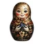 Placeholder: draw matryoshka dolls, the matryoshka is smiling, the kind sweet face of the matryoshka doll, behind the matryoshka Russian patterns in the style of Khokhloma, Khokhloma with gold and black flowers, in the hands of matryoshka blueberries