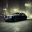 Placeholder: matte black rolls royce under a city street light during the night in a big city