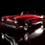 Placeholder: Description: A vintage red convertible sports car captured against a plain background, showcasing its glossy metallic red paint that glistens under soft studio lighting. The car features sleek curves, chrome accents, and a black fabric convertible top. Shadows cast beneath the car enhance its realism, while reflections highlight the smooth surface of the body.