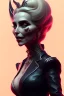 Placeholder: Constance Langdon as evil queen in black leather, leather, busty, cleavage, angry, stern look. character design by cory loftis, fenghua zhong, ryohei hase, ismail inceoglu and ruan jia. unreal engine 5, artistic lighting, highly detailed, photorealistic, fantasy