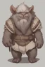 Placeholder: Dnd a young bugbear with WHITE fur and leather armor, tusks