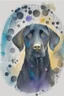 Placeholder: abstract watercolour of a black Labrador dog’s head in the style of Valerie Davide with bifurcated circles