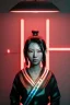 Placeholder: Studio photo portrait, Asian woman samurai,cyberpunk,red, white, black, led wires, glow eyes, cinematic, Ultra realistic, wide angle view, soft color, highly detailed, unreal engine 5, RTX, ultra detail, 3d, finely drawn, high definition.