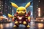 Placeholder: a highly detailed illustration of Pikachu wearing the iconic Iron Man armor, qualidade excepcional, dinamic pose, mischievous expression, urban night scenery, lighting dramatic, estilo de desenho hiper-realista