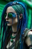 Placeholder: mermaid cyberpunk some scales on face indigo hair dreadlock sunglasses