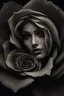 Placeholder: Close-up image of a beautiful woman's face inside of a black rose, Smoky, 8k quality, extremely realistic, gothic, exceptional creation, fantastic, highly detailed