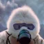 Placeholder: subject = (Yeti in a mask) background = (wildfires, mountains, fires, smoke, disaster)