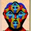 Placeholder: A human face made of many little human faces in Max Ernst style pointillism