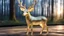 Placeholder: extremely delicate iridiscent deer made of glass, translucent, tiny golden accents, beautifully and intricately detailed, ethereal glow, whimsical, art by Mschiffer, best quality, glass art, magical holographic glow