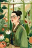 Placeholder: una joven contemplando un jardin al estilo frida kahlo