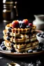 Placeholder: A stack of fluffy waffles topped with whipped cream, fresh berries, and a drizzle of maple syrup.
