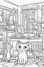 Placeholder: coloring page for kids, Cats in the house, cartoon style, thick lines, low detail, no shading