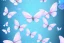 Placeholder:  gold background, rise of five little soft transparent blue and pink butterflies