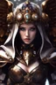 Placeholder: Fullbody of Steampunk armor, burka,beautiful angel wings, angry,malicious, goddess, warrior girl, crystal, broken glass, jewelry, ornements, half opened mouth, starcraft, magical orbe, cat eyes,white face,scifi, technology, photography