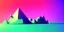 Placeholder: 3d rendering. Abstract futuristic neon background. Fantastic landscape with glowing geometric triangular frame and mountains