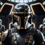 Placeholder: star wars bald male corellian pilot wearing dark gunmetal grey and black First Order special forces TIE pilot armored flightsuit and helmet with gold trim inside the jedi temple, centered head and shoulders portrait, hyperdetailed, dynamic lighting, hyperdetailed background, 8k resolution, volumetric lighting, light skin, fully symmetric details