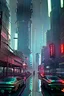 Placeholder: Cyberpunk district with giant foggy skyscarpers, cars, FoV: 100, HD, Unreal Engine 4, heavy rain, rainy streets reflection, neon signs, low contrast, grainy, less color, titanfall,