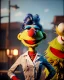 Placeholder: hybrid character, waitress sexy woman with monster muppet mask that covers her entire head, tray, old school tattoo, retro style, Sesame Street style, smooth, unreal engine 5, god lights, ray tracing, RTX, lumen lighting, ultra detail, volumetric lighting, 3d.