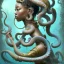 Placeholder: Sango fantasy, fantasy magic, intricate, sharp focus, illustration, highly detailed, digital painting, concept art, matte, art germ and Paul Lewin and Kehinde Wiley, masterpiece Japanese dancer head bronze octopus' Asian African girl nice breast Thai hair turquoise silver blue under water