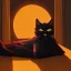 Placeholder: Gato negro durmiendo,cama, atardecer, ventana