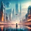 Placeholder: blade runner atmosphere,big city at night, UFOs in the sky, futuristic buildings.mountains, lake ,beautiful, realistic girl in the front