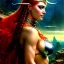 Placeholder: portrait 'beautiful Sexy Busty RedSonja',braided long hair,horned helmet, celtic tattoed,crystal clear green eyes,painting by gaston bussiere, greg rutkowski, yoji shinkawa, yoshitaka amano, tsutomu nihei, donato giancola, tim hildebrandt, oil on canvas, cinematic composition, extreme detail,fit full head inside picture,32k