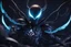 Placeholder: Huge symbiote in 8k hollow knight drawing, shaco model, Halloween theme, neon blue lights, Chaos sea, intricate details, highly detailed, high details, detailed portrait, masterpiece,ultra detailed, ultra quality