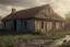 Placeholder: Old farmhouse, mud, storm, ruins