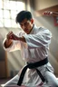 Placeholder: A hyper-realistic, detailed photo , practicing karate , bathed in cinematic light. , realistic elements, captured in infinite ultra-high-definition image quality and rendering, full size photo