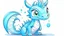 Placeholder: cartoon illustration: a cute ice dragon with big shiny eyes. The dragon is spreading his big wings