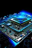 Placeholder: A computer chips and electronic components are connected byvneyrons space blue sky