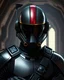 Placeholder: star wars bald male corellian pilot wearing pearlescent black and gunmetal grey First Order special forces heavy assault armor and full face helmet with gold and metallic red visor and trim inside the jedi temple, centered portrait, hyperdetailed, dynamic lighting, hyperdetailed background, 8k resolution, volumetric lighting, light skin, fully symmetric details