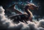 Placeholder: Large depth of field. Majestic dragon rising from clouds on black starry sky background 4k 3d high resolution high stereoscopic look high detail high quality concept art abstract 8k fantasy beautiful elegant intricate colorful focused