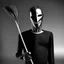 Placeholder: thin stick man with metal face mask black and white