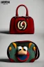 Placeholder: Gucci bag made by muppet face, Sesame Street style, retro style, photo studio, unreal engine 5, god lights, ray tracing, RTX, lumen lighting, ultra detail, volumetric lighting, 3d.