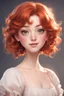 Placeholder: A short girl with thick short wavy red hair, narrow kind eyes with an enthusiastic look. A wide oval face is decorated with an upturned nose and small lips in the style of genshin impact, a full-length ballerina